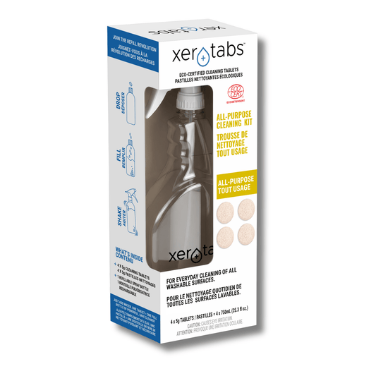 Xerotabs All-Purpose Cleaning Kit, Reusable Bottle + 4 Cleaning Tablets - Xerotabs