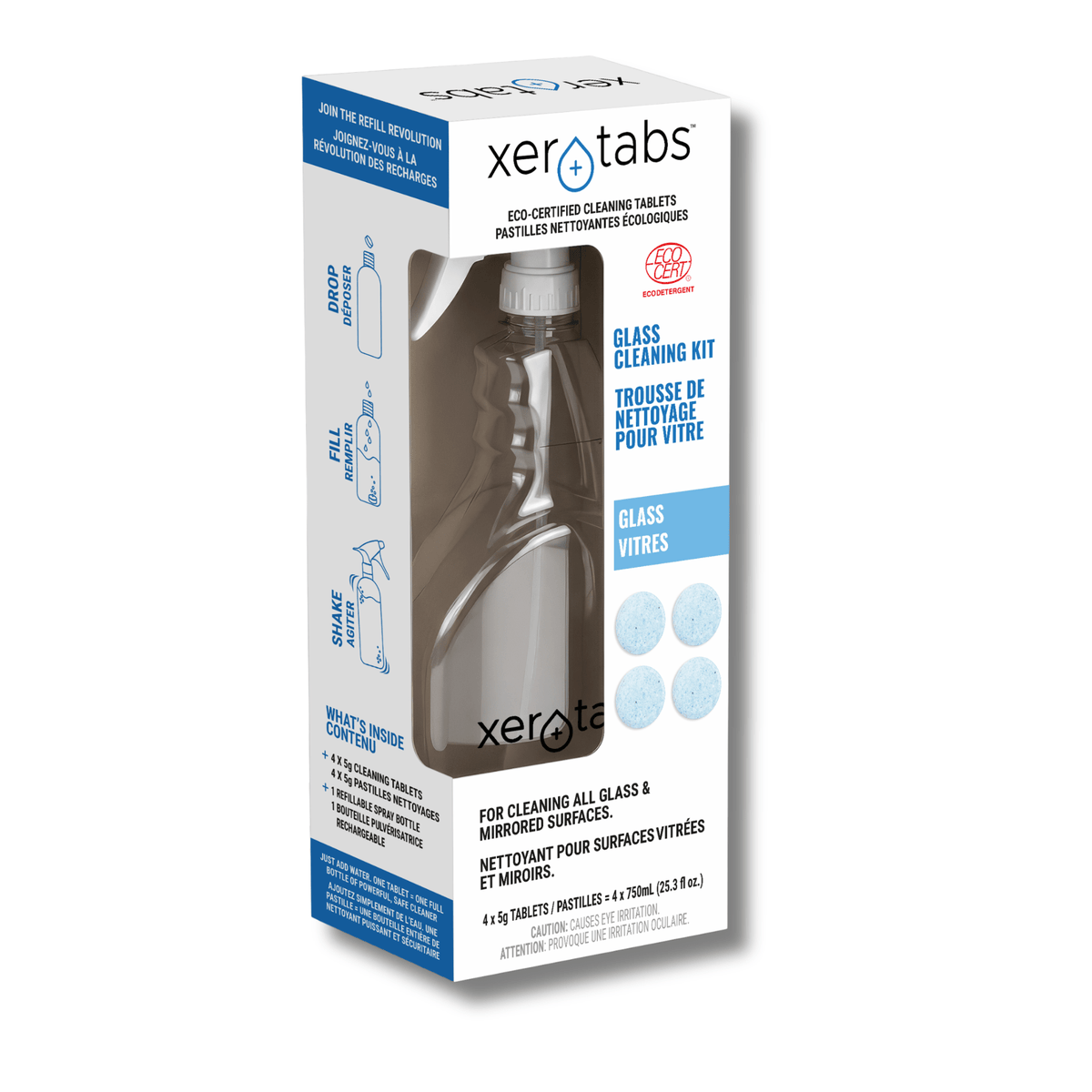 Xerotabs Glass Cleaning Kit, Reusable Bottle + 4 Cleaning Tablets - Xerotabs