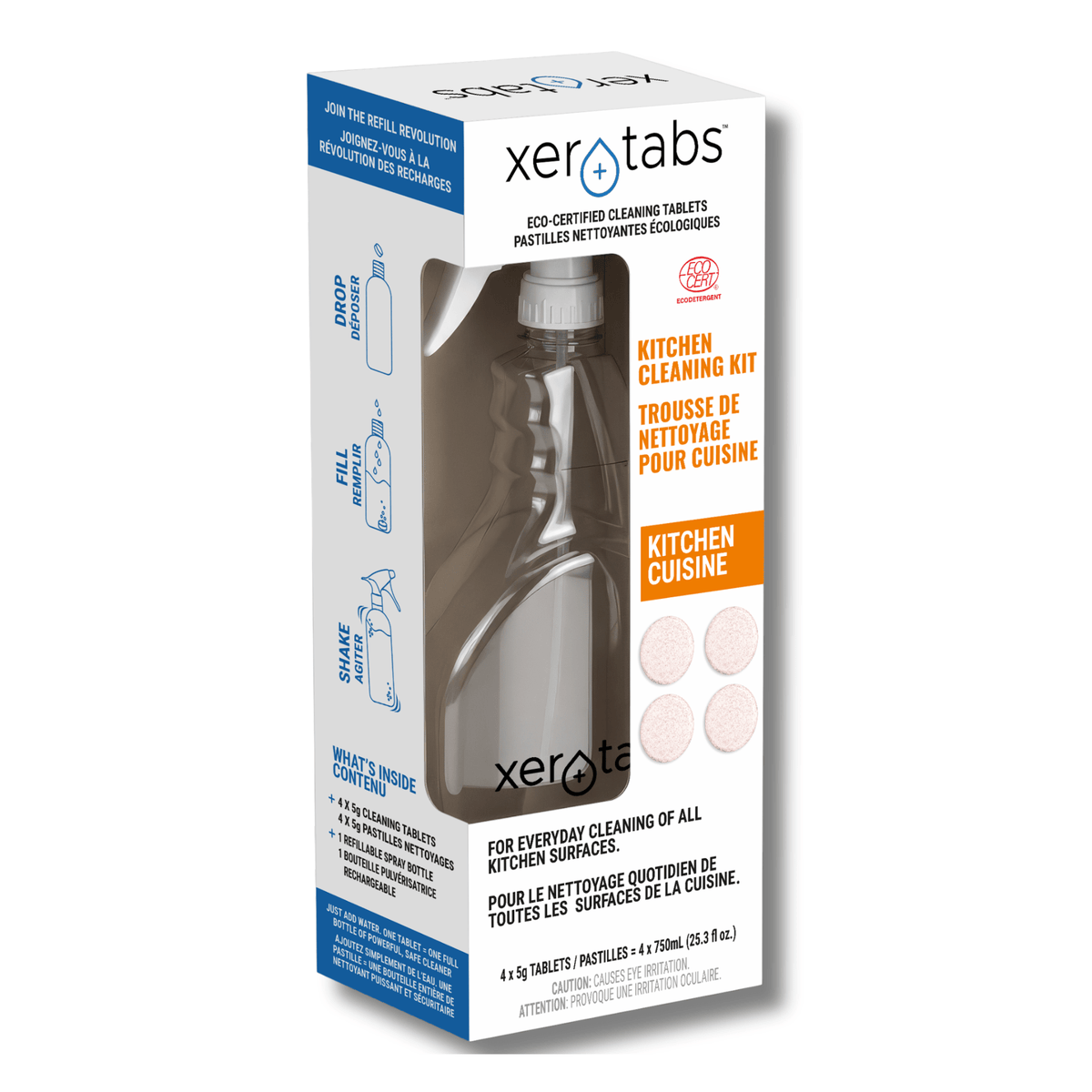 Xerotabs Kitchen Cleaning Kit, Reusable Bottle + 4 Cleaning Tablets - Xerotabs