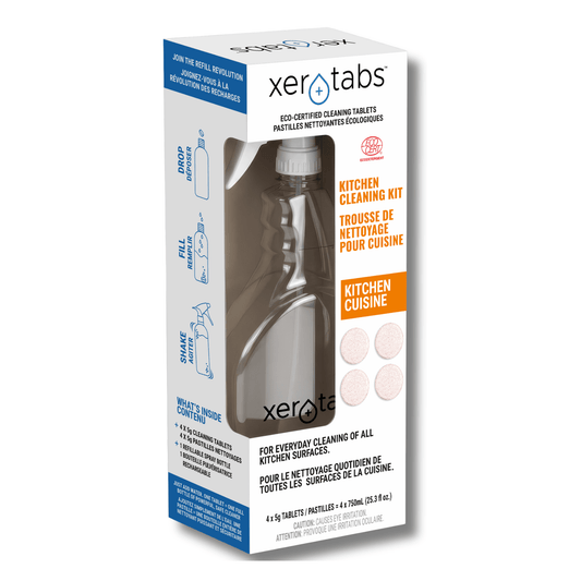 Xerotabs Kitchen Cleaning Kit, Reusable Bottle + 4 Cleaning Tablets - Xerotabs